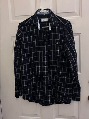 Blanc Men's Black Windowpane Long-Sleeve Button-Down Shirt